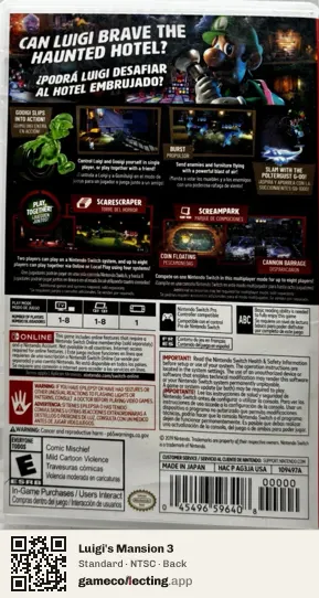 Luigi's Mansion 3 Nintendo Switch, NTSC box back