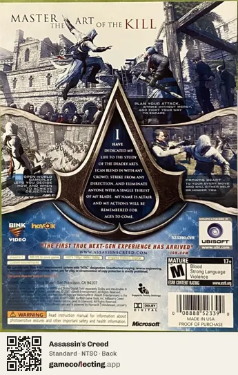 Assassin's Creed Xbox 360, NTSC box back