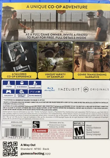 A Way Out PlayStation 4, NTSC box back