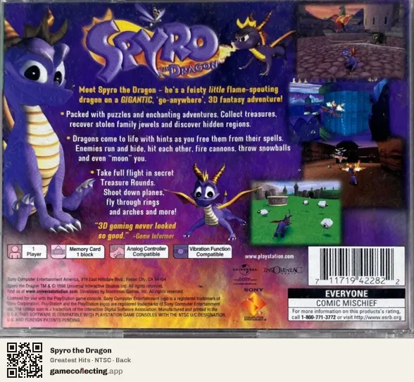 Spyro the Dragon PlayStation, NTSC box back