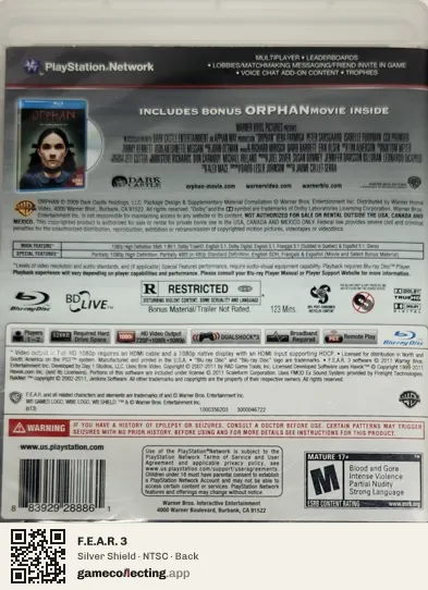 F.E.A.R. 3 PlayStation 3, NTSC box back