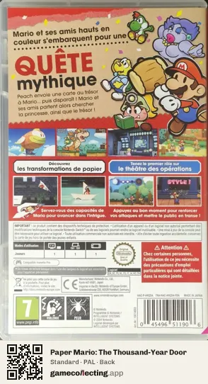 Paper Mario: The Thousand-Year Door Nintendo Switch, PAL box back
