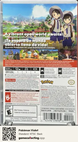 Pokémon Violet Nintendo Switch, NTSC box back