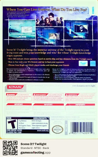 Scene It? Twilight Nintendo Wii, NTSC box back