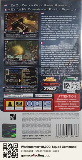 Warhammer 40,000: Squad Command PlayStation Portable, France box back