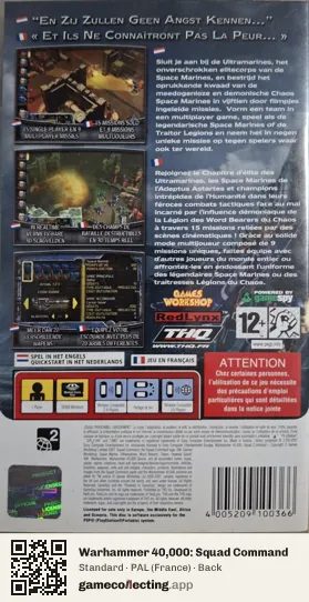 Warhammer 40,000: Squad Command PlayStation Portable, France box back