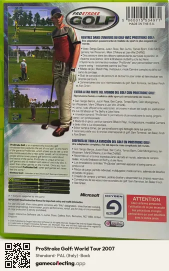 ProStroke Golf: World Tour 2007 Xbox, Italy box back