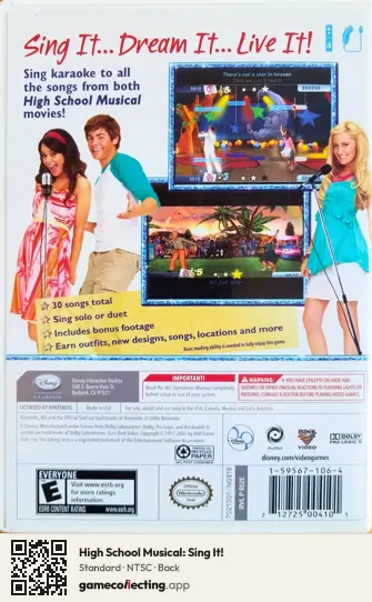 High School Musical: Sing It! Nintendo Wii, NTSC box back