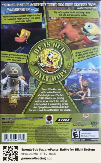 SpongeBob SquarePants: Battle for Bikini Bottom PlayStation 2, NTSC box back