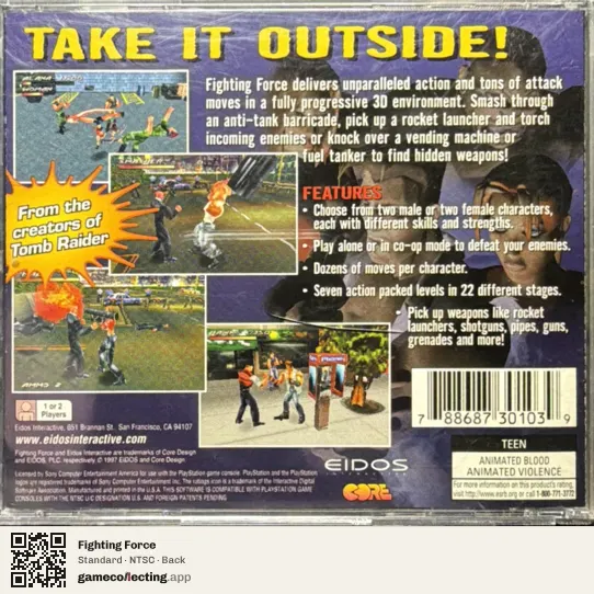 Fighting Force PlayStation, NTSC box back