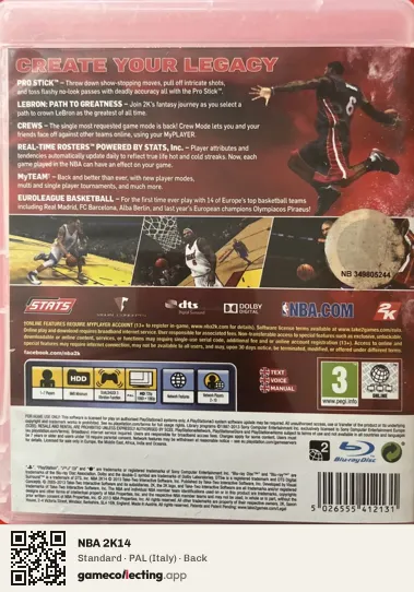 NBA 2K14 PlayStation 3, Italy box back