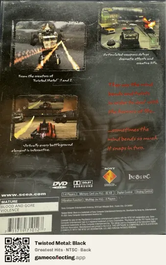 Twisted Metal: Black PlayStation 2, NTSC box back