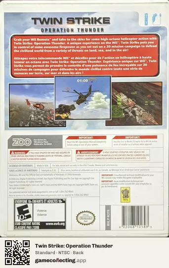 Twin Strike: Operation Thunder Nintendo Wii, NTSC box back