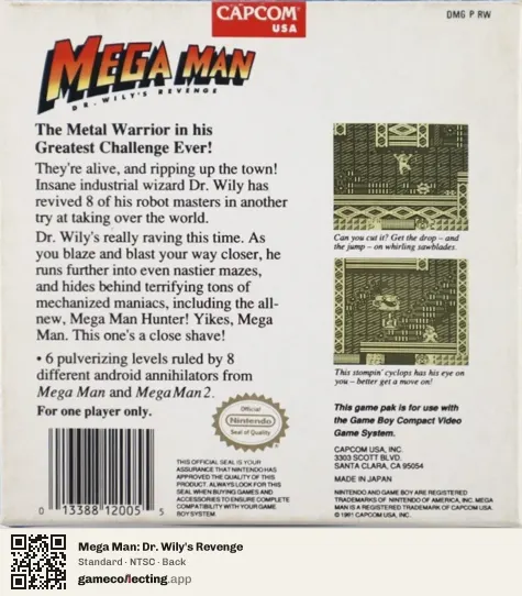 Mega Man: Dr. Wily's Revenge Game Boy, NTSC box back