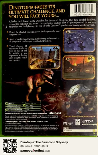 Dinotopia: The Sunstone Odyssey Xbox, NTSC box back