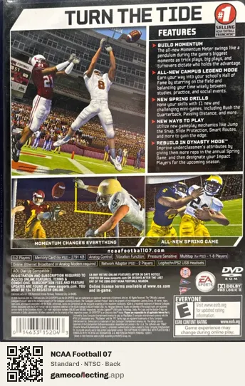 NCAA Football 07 PlayStation 2, NTSC box back