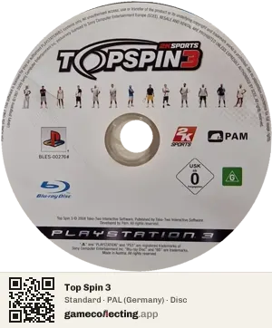 Top Spin 3 PlayStation 3, PAL disc