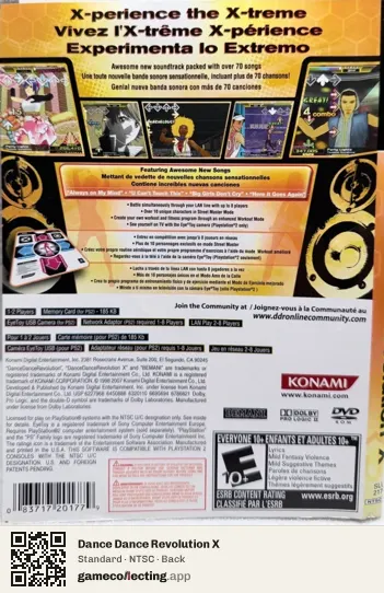Dance Dance Revolution X PlayStation 2, NTSC box back