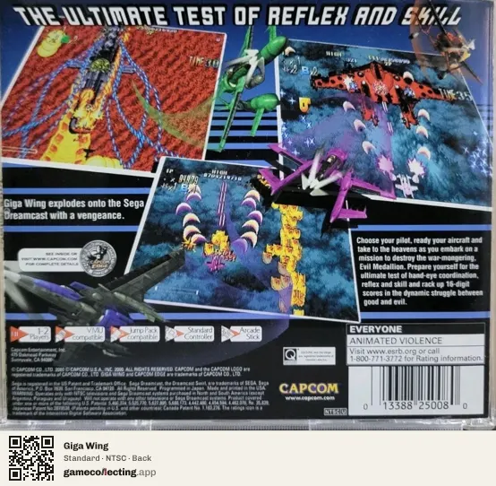 Giga Wing Sega Dreamcast, NTSC box back