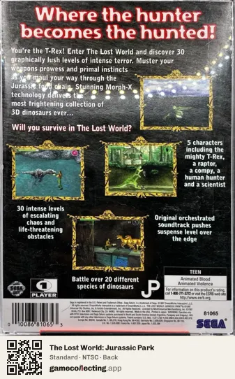 The Lost World: Jurassic Park Sega Saturn, NTSC box back