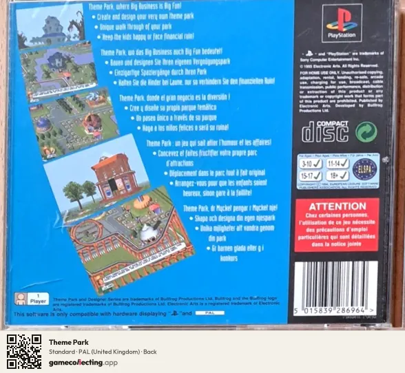 Theme Park PlayStation, United Kingdom box back