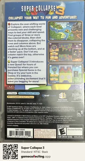 Super Collapse 3 PlayStation Portable, NTSC box back