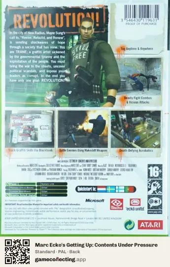 Marc Ecko's Getting Up: Contents Under Pressure Xbox, PAL box back