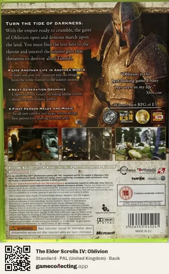 The Elder Scrolls IV: Oblivion Xbox 360, United Kingdom box back