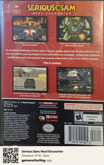 Serious Sam: Next Encounter Nintendo GameCube, NTSC box back
