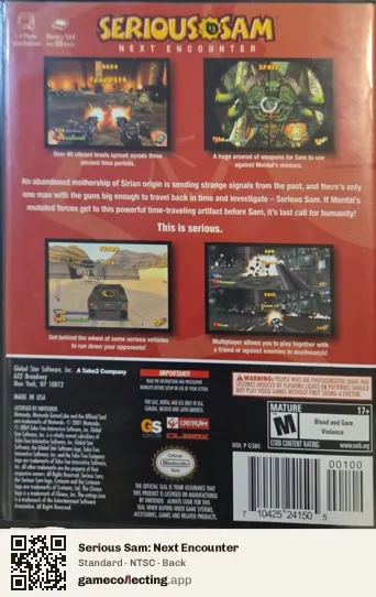 Serious Sam: Next Encounter Nintendo GameCube, NTSC box back