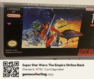 Super Star Wars: The Empire Strikes Back Super Nintendo Entertainment System, NTSC cartridge label