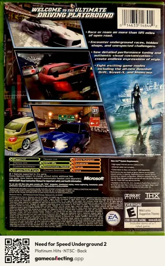Need for Speed Underground 2 Xbox, NTSC box back