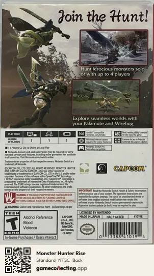 Monster Hunter Rise Nintendo Switch, NTSC box back