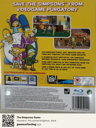 The Simpsons Game PlayStation 3, United Kingdom box back