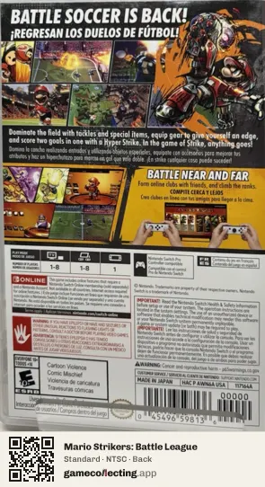 Mario Strikers: Battle League Nintendo Switch, NTSC box back