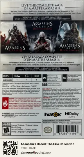 Assassin's Creed: The Ezio Collection Nintendo Switch, NTSC box back