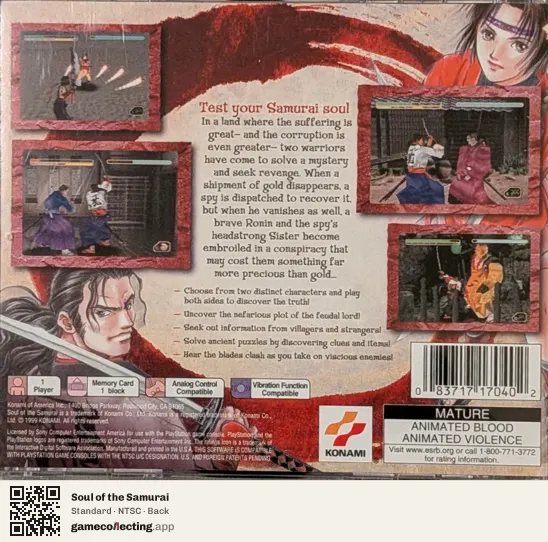 Soul of the Samurai PlayStation, NTSC box back
