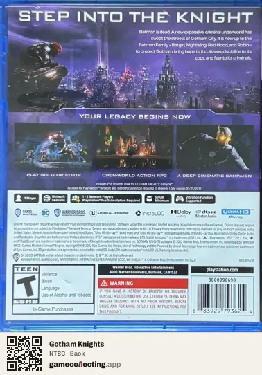 Gotham Knights PlayStation 5, NTSC box back
