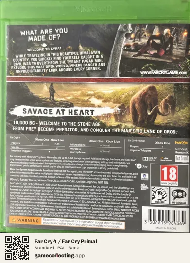 Far Cry 4 / Far Cry Primal Xbox One, PAL box back