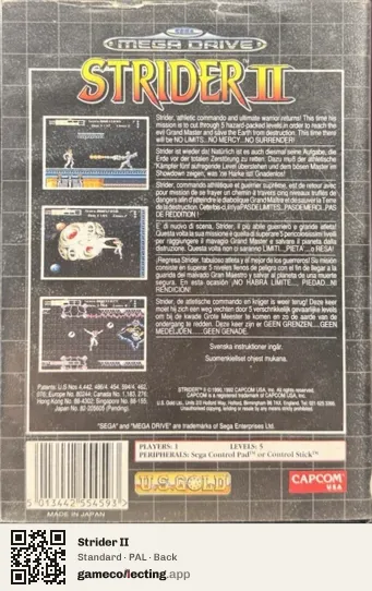 Strider II Sega Mega Drive / Genesis, PAL box back