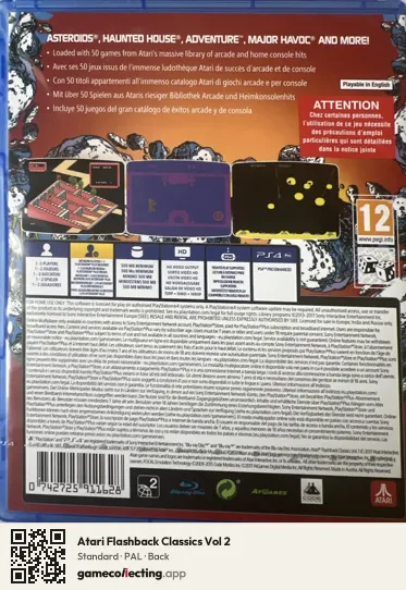 Atari Flashback Classics Vol 2 PlayStation 4, PAL box back