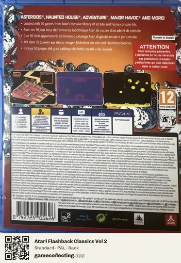 Atari Flashback Classics Vol 2 PlayStation 4, PAL box back