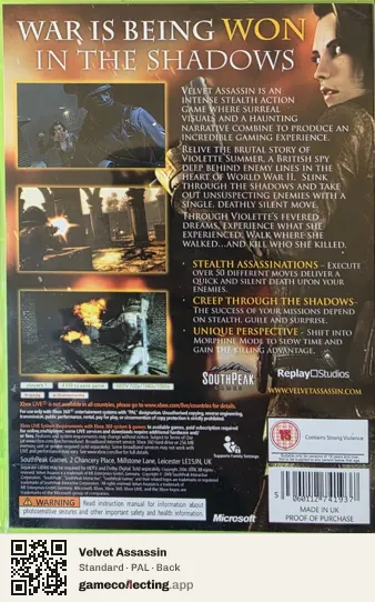 Velvet Assassin Xbox 360, PAL box back