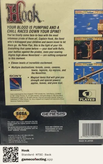 Hook Sega Mega Drive / Genesis, NTSC box back