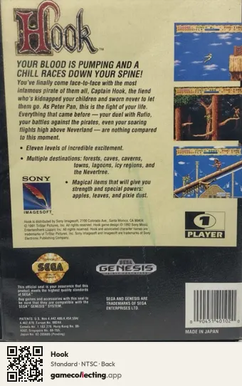 Hook Sega Mega Drive / Genesis, NTSC box back