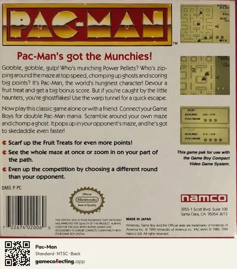 Pac-Man Game Boy, NTSC box back