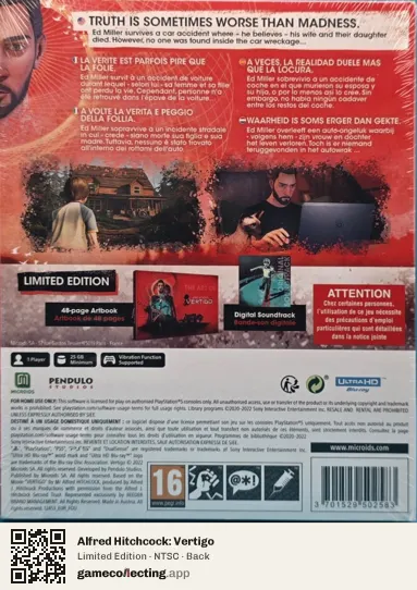 Alfred Hitchcock: Vertigo PlayStation 5, NTSC box back