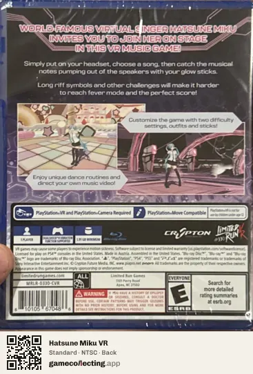 Hatsune Miku VR PlayStation 4, NTSC box back