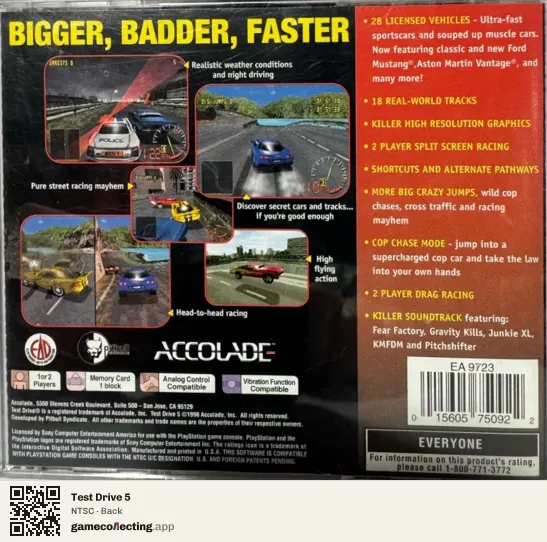 Test Drive 5 PlayStation, NTSC box back