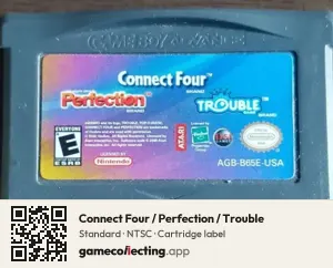 Connect Four / Perfection / Trouble Game Boy Advance, NTSC cartridge label